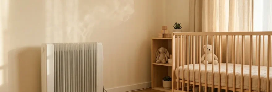 Chambre de bébé chaleureuse avec radiateur sécurisé et ambiance douce