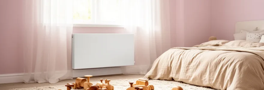 Chambre d'enfant chaleureuse avec radiateur à inertie moderne et sécurisé
