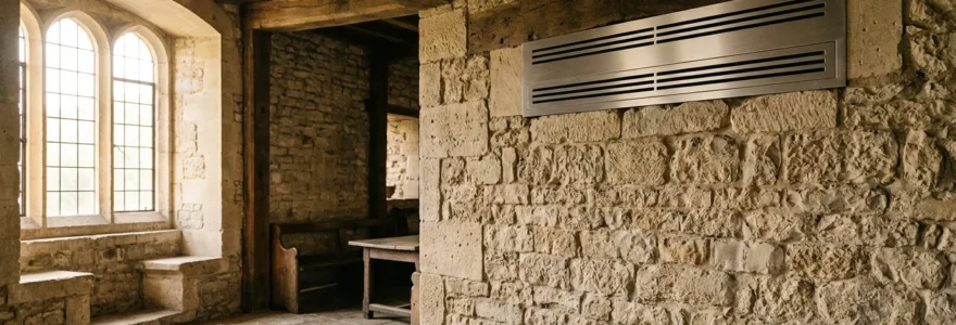 Installation d'un climatiseur monobloc dans un mur en pierre d'un bâtiment classé