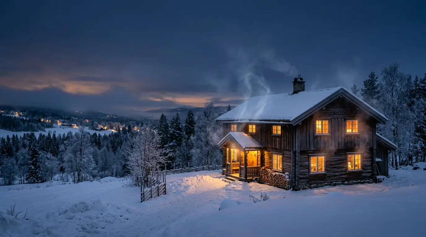 Vue thermographique d'une maison montrant les zones de déperdition de chaleur en hiver