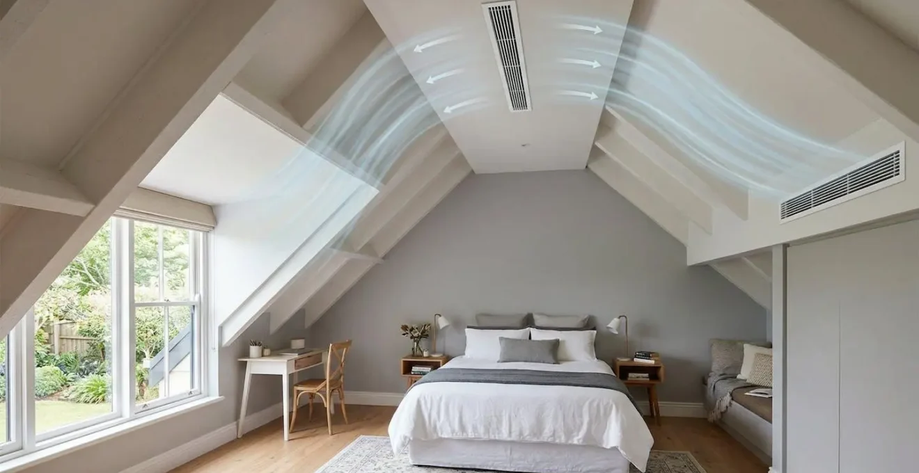 Positionnement optimal des grilles de climatisation dans une chambre sous combles pour effet Coandă