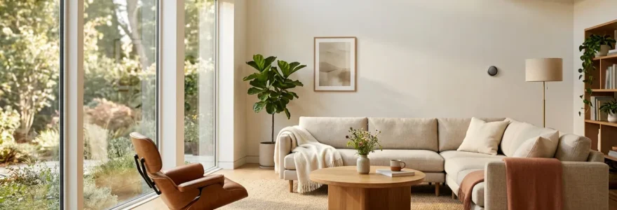 Maison moderne avec système de chauffage connecté pilotable à distance pour économies d'énergie