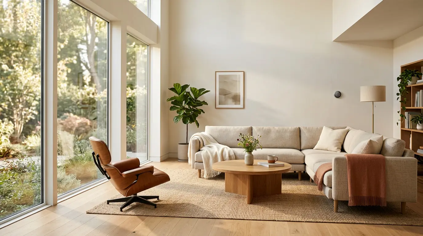 Maison moderne avec système de chauffage connecté pilotable à distance pour économies d'énergie