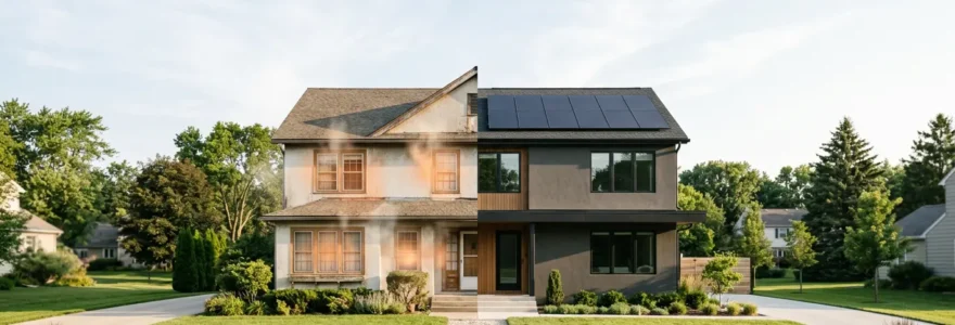 Maison moderne avec amélioration énergétique visible de classe D à B