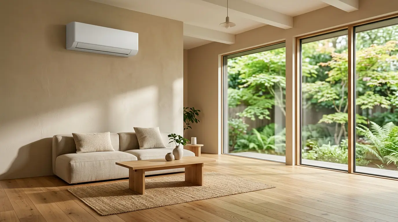 Technologie moderne de climatisation réversible installée dans un intérieur contemporain respectant les normes RE2020