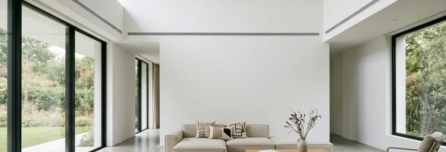 Villa moderne avec système de climatisation invisible intégré dans un faux plafond design