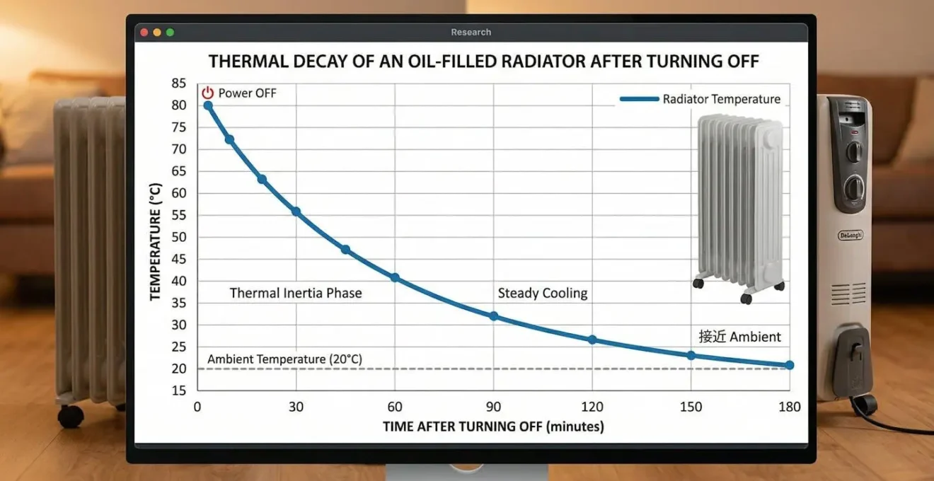 Graphique illustrant la décroissance thermique d'un radiateur bain d'huile après extinction