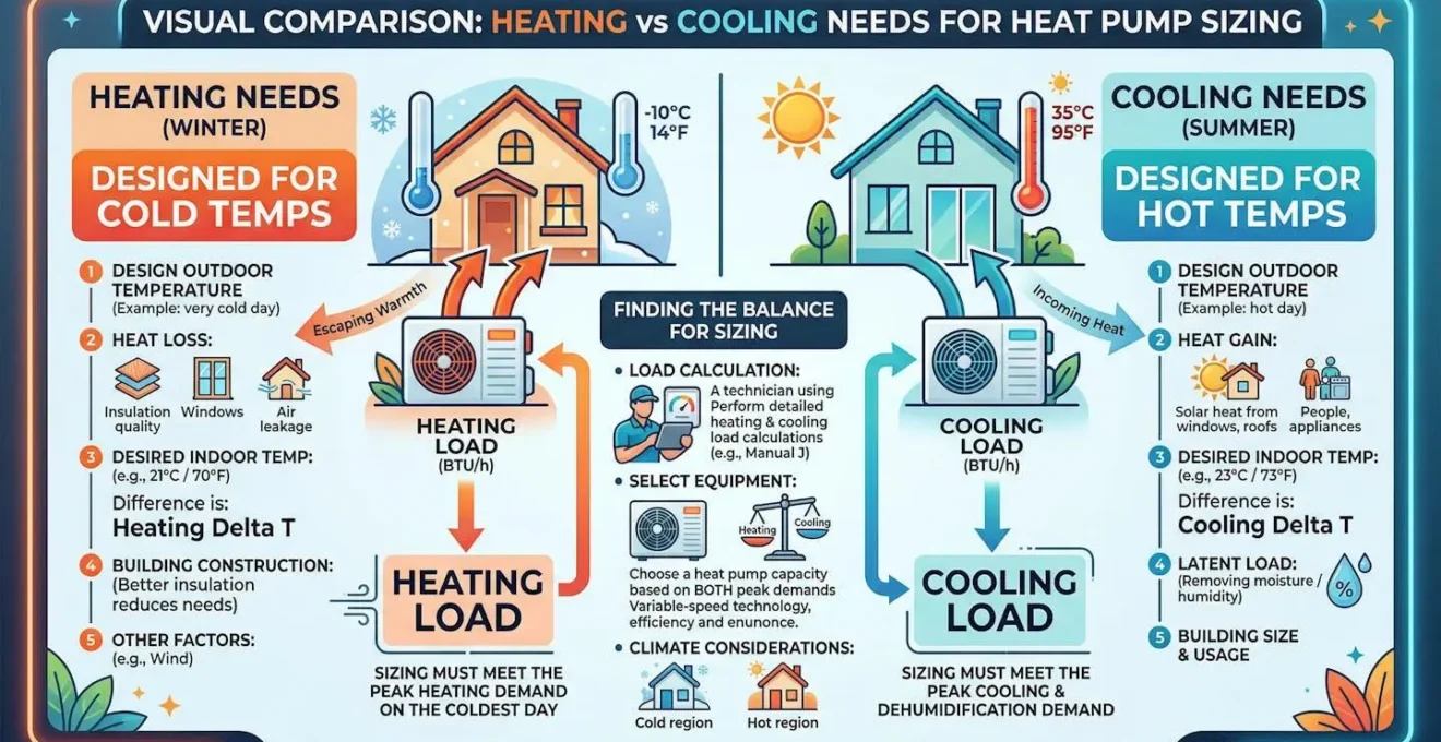 Comparaison visuelle des besoins en chauffage et climatisation pour le dimensionnement PAC