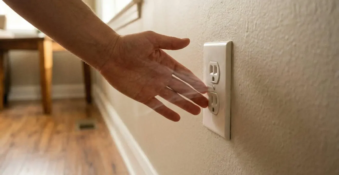 Main approchant d'une prise électrique pour détecter les courants d'air froids